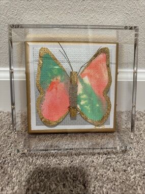 Gold-Trim Butterfly Canvas Art in Coral & Teal